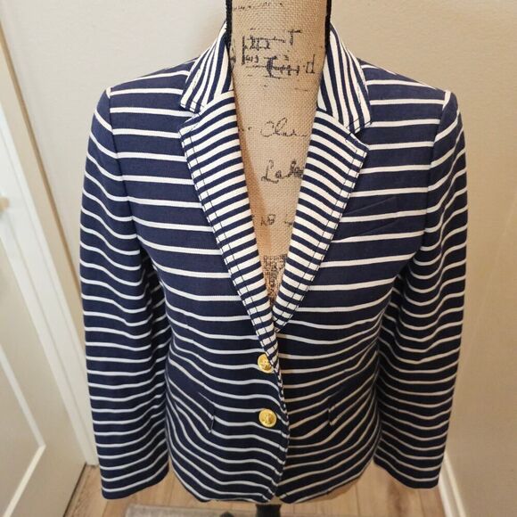 J. Crew Classic Schoolboy White/Navy Mixed Stripes Blazer Size 2 - Picture 4 of 12